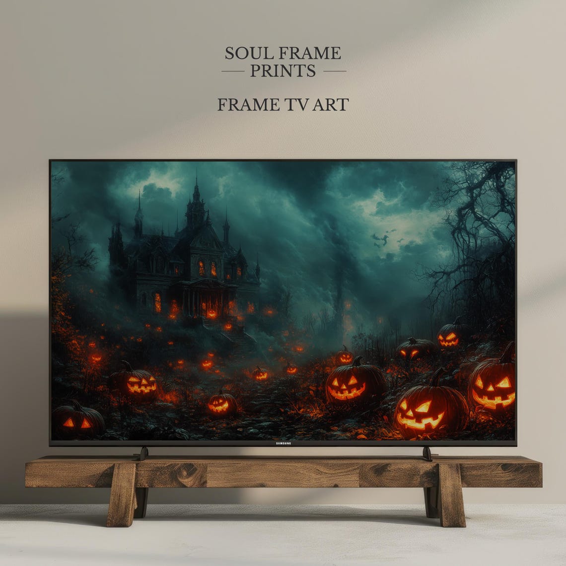 Haunted Mansion Halloween Frame TV Poster With Jack O Lantern Scene
