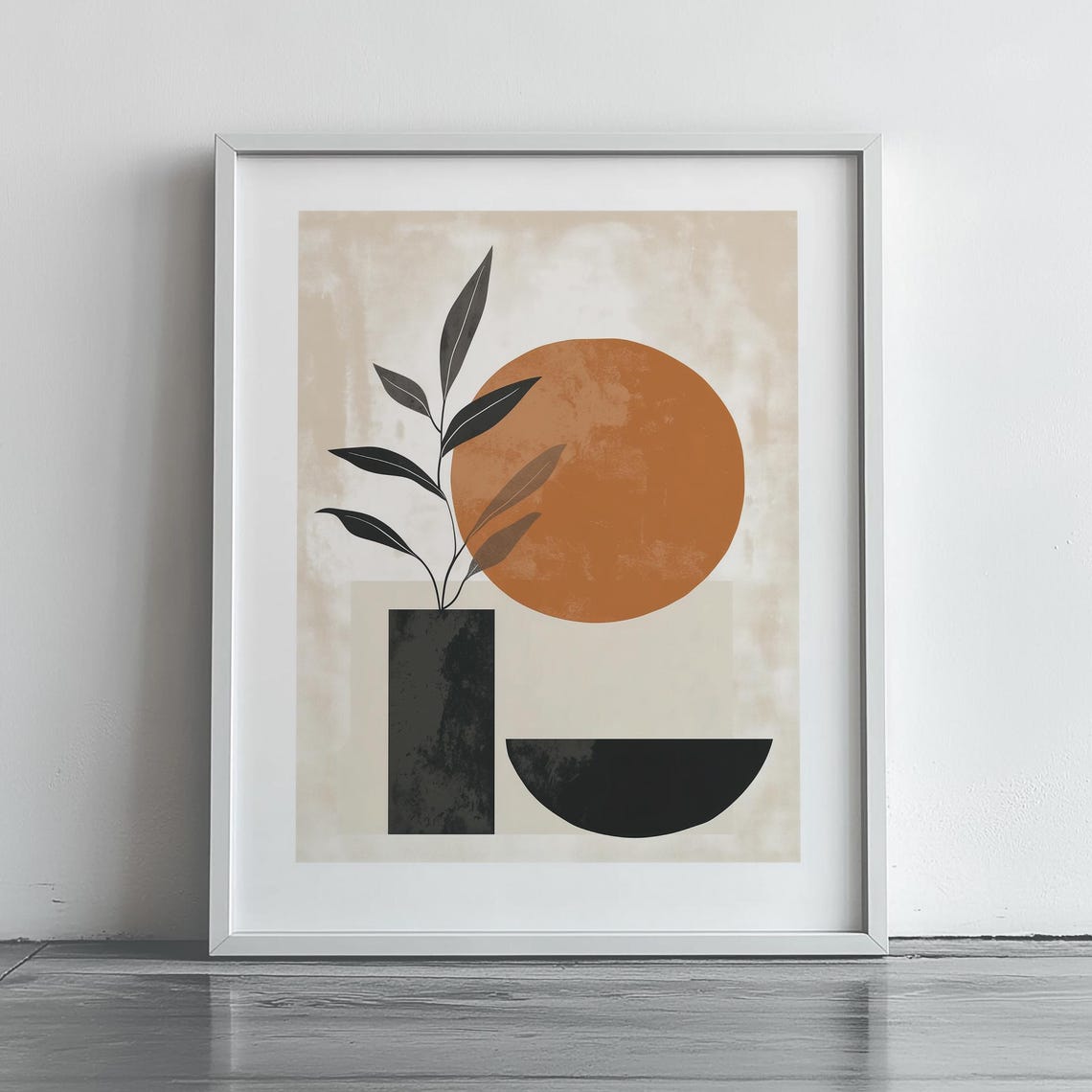 Terracotta Sun Abstract Leaf Mid Century Modern Decor Art Poster