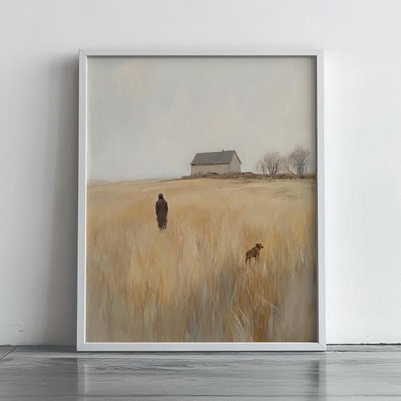 Emotional Countryside Wall Art Rustic Fall Minimalist Farmhouse Decor Moody Landscape Cozy Autumn Painting