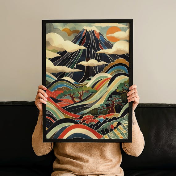 Mount Fuji Poster Abstract Japanese Wall Art Meditative Zen Landscape Print Tranquil Japan Travel Decor Modern Asia No 87