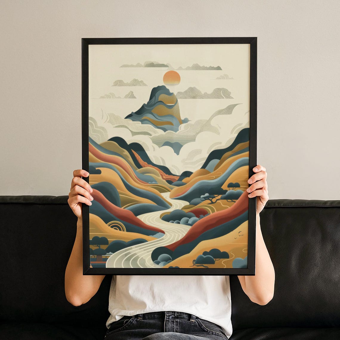 Japandi Mountain Art Poster Wabi Sabi Decor Neutral Wall Print Cozy Gift Modern Home Artful Minimalism No 121