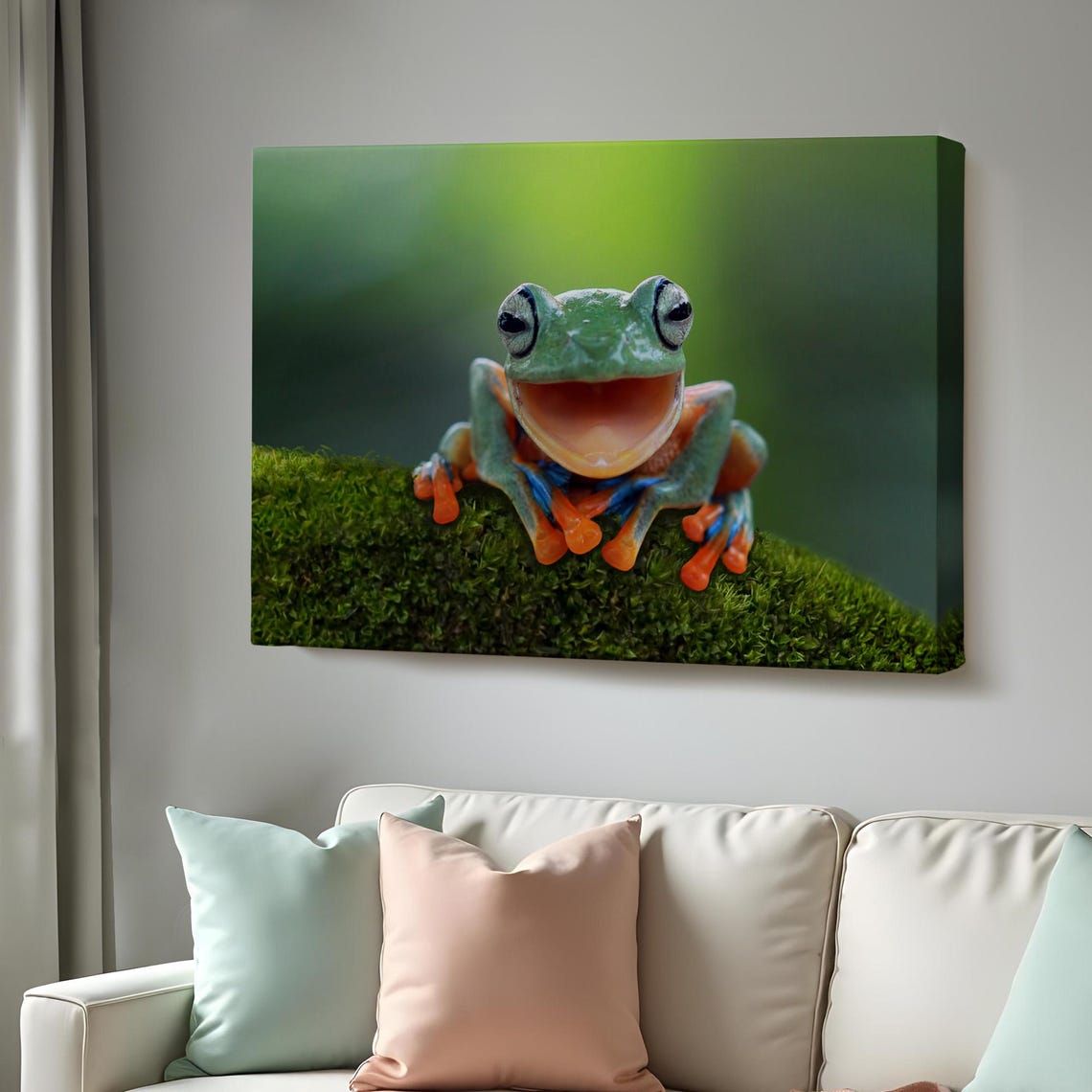 Smiling Tree Frog Happy Green Frog Macro Photography Cute Wall Art