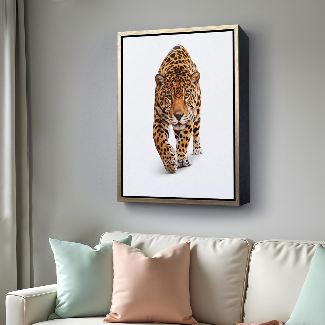 Leopard Walking Forward White Background Realistic Big Cat Wildlife Wall Art Print - Image 4
