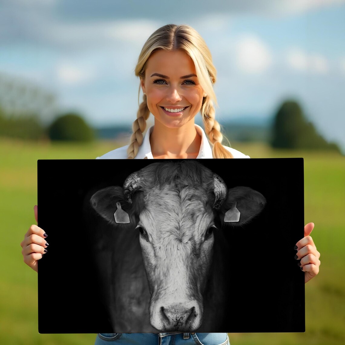 Fine Black And White Cow Portrait Dramatic Farm Animal Photo Wall Art - Image 5