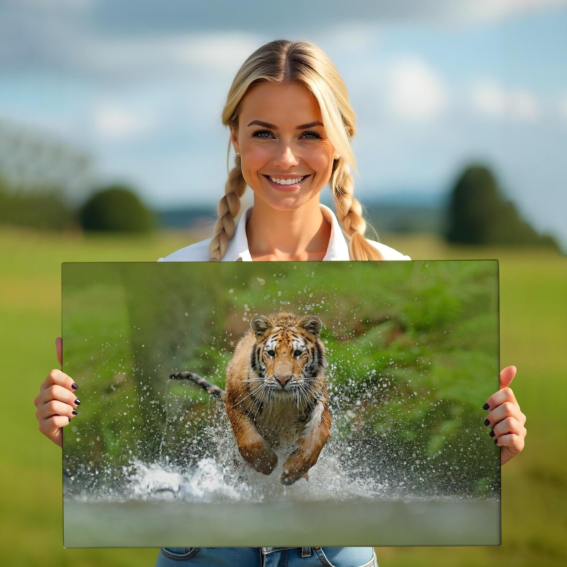 Wild Tiger Leaping Through Splashing Water Jungle Forest Wildlife Poster - Image 5