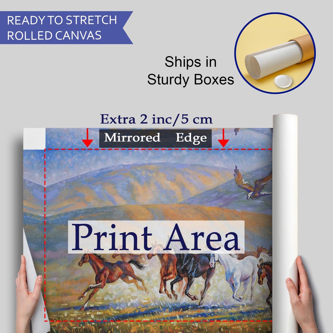 Galloping Horses Herd with Eagle Mountain Valley Oil Painting Poster - Image 4