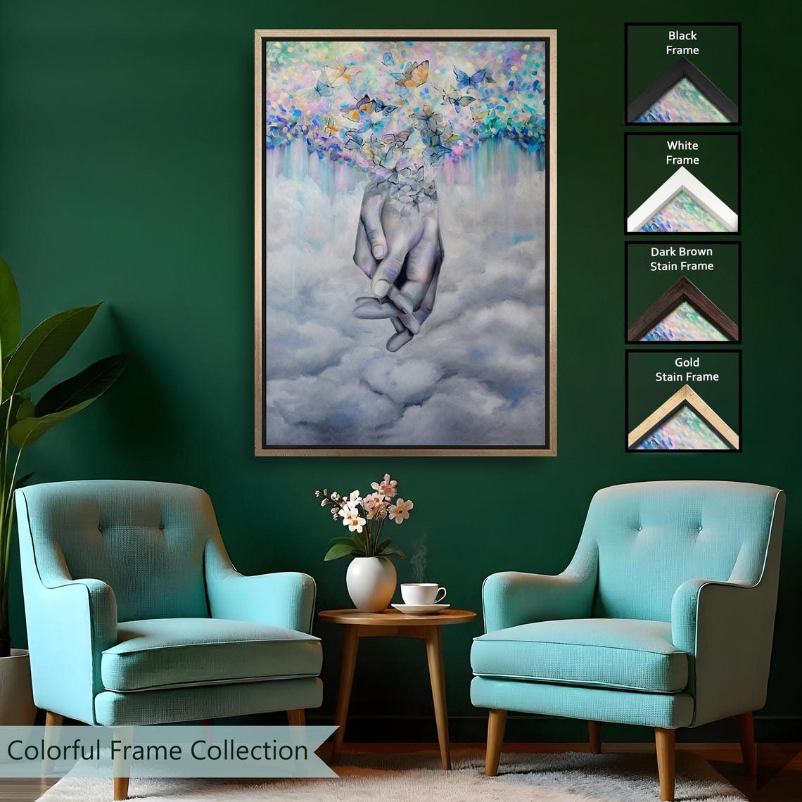 Surreal Hand Releasing Butterflies Dreamy Clouds Pastel Art Poster - Image 2