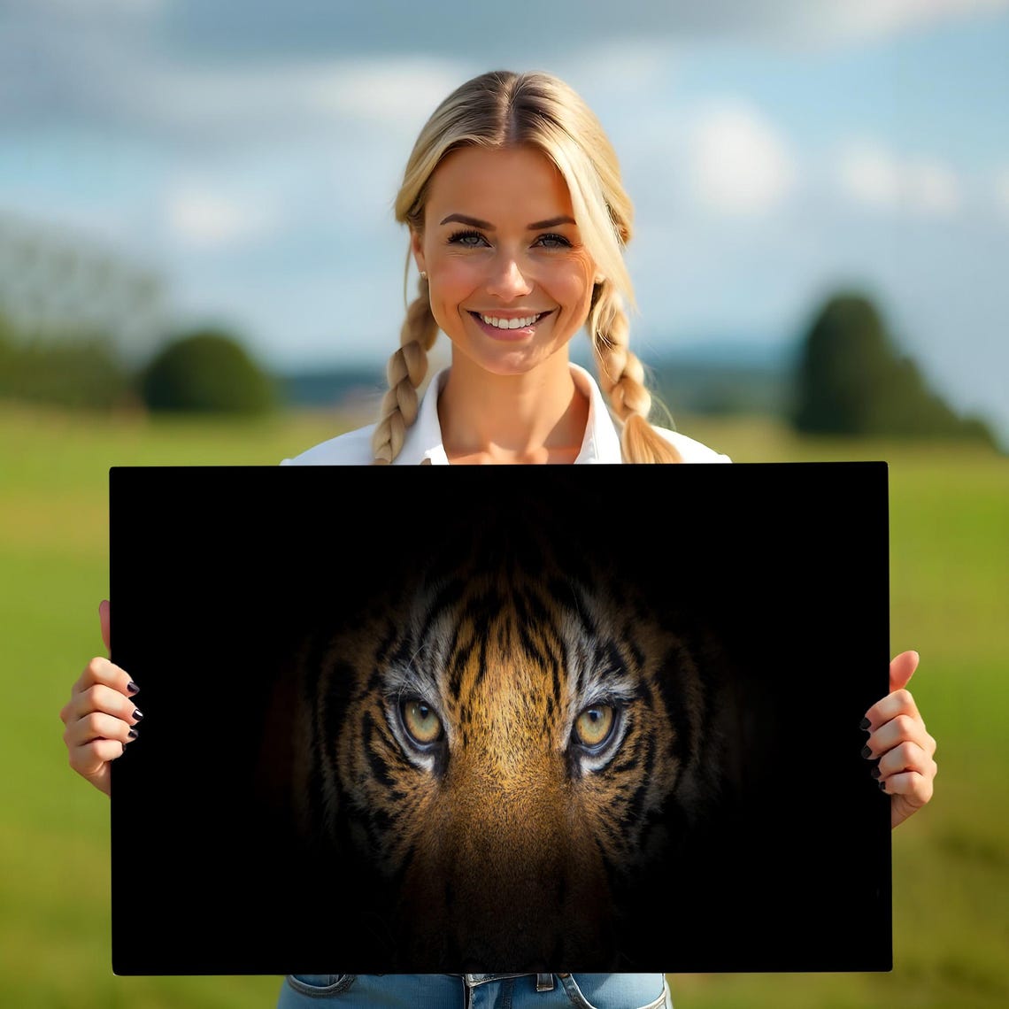 Tiger Face Emerging From Darkness Intense Yellow Eyes Photo Poster - Image 5