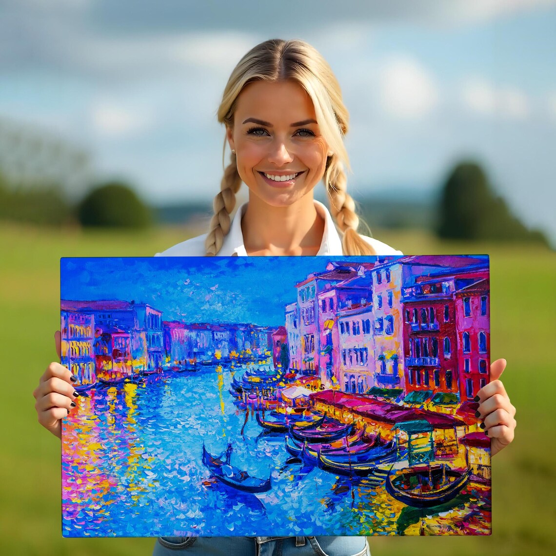 Venice Grand Canal Gondolas Night Lights Colorful Water Poster - Image 5