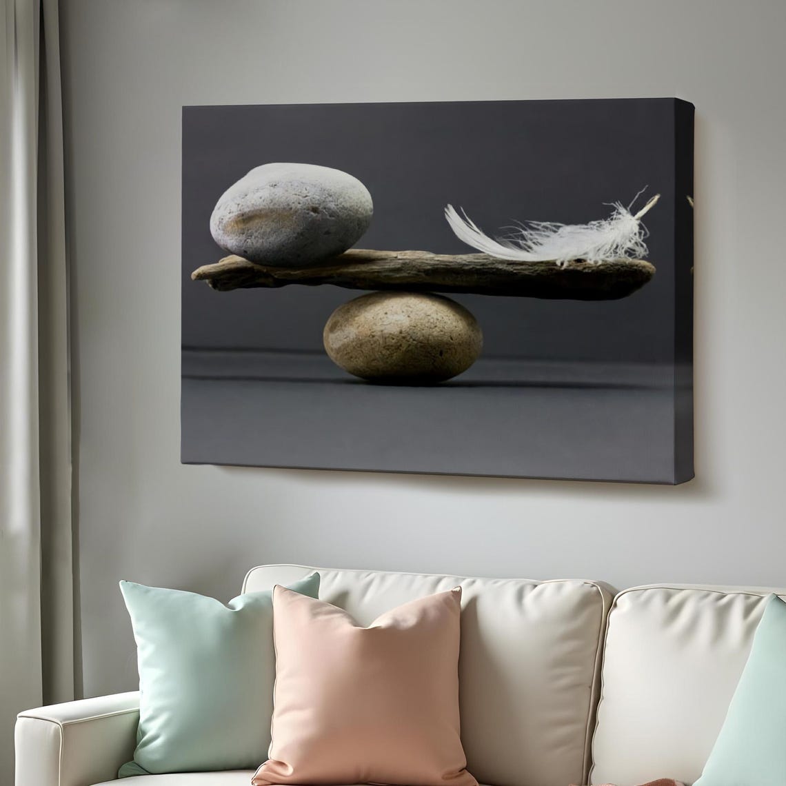 Zen Balance Stone Feather Driftwood Minimalist Harmony Art Poster