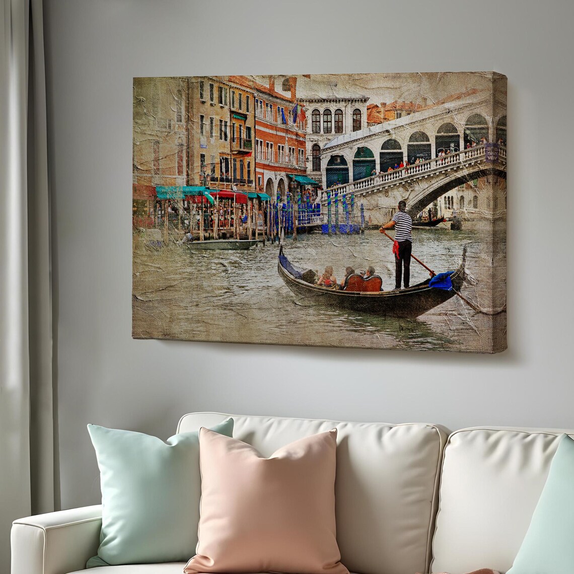 Venice Rialto Bridge Gondola Gondolier Vintage Style Travel Poster