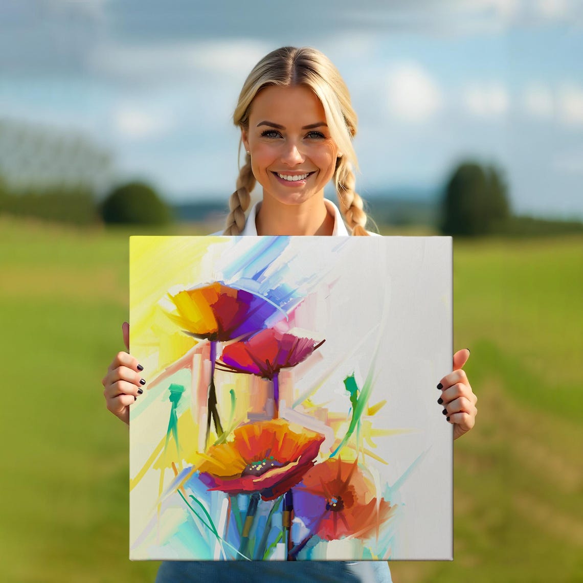Abstract Poppy Flowers Colorful Expressive Brushwork Floral Art Poster - Image 5