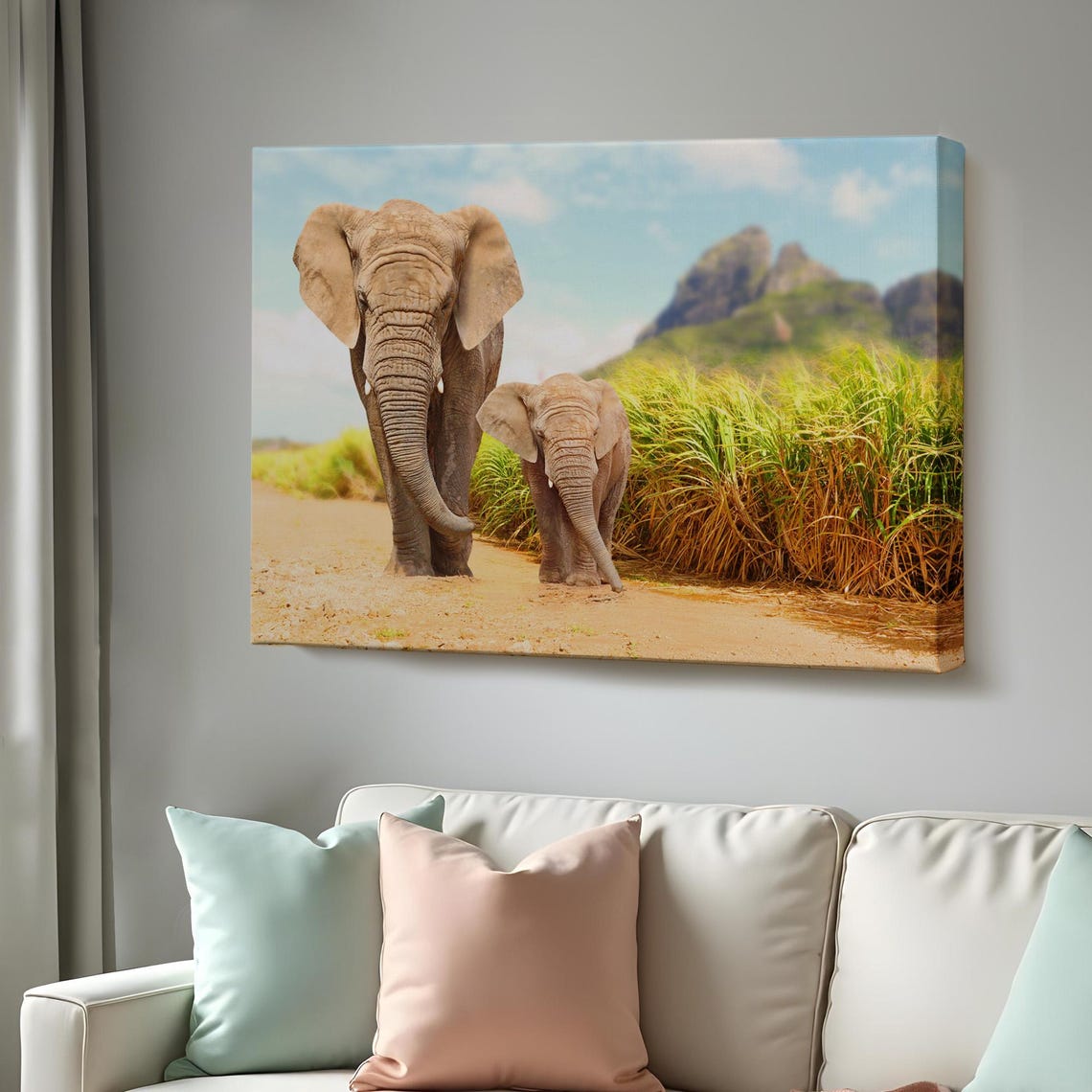 African Elephant And Calf Walking Savannah Trail Wildlife Poster