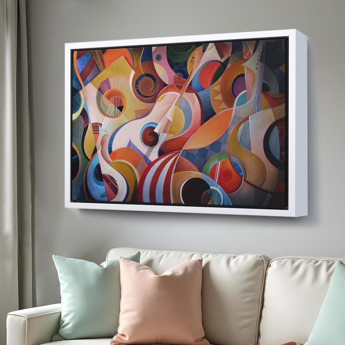 Music Abstract Guitar Cubist Shapes Warm Orange Blue Modern Art Poster - Image 3