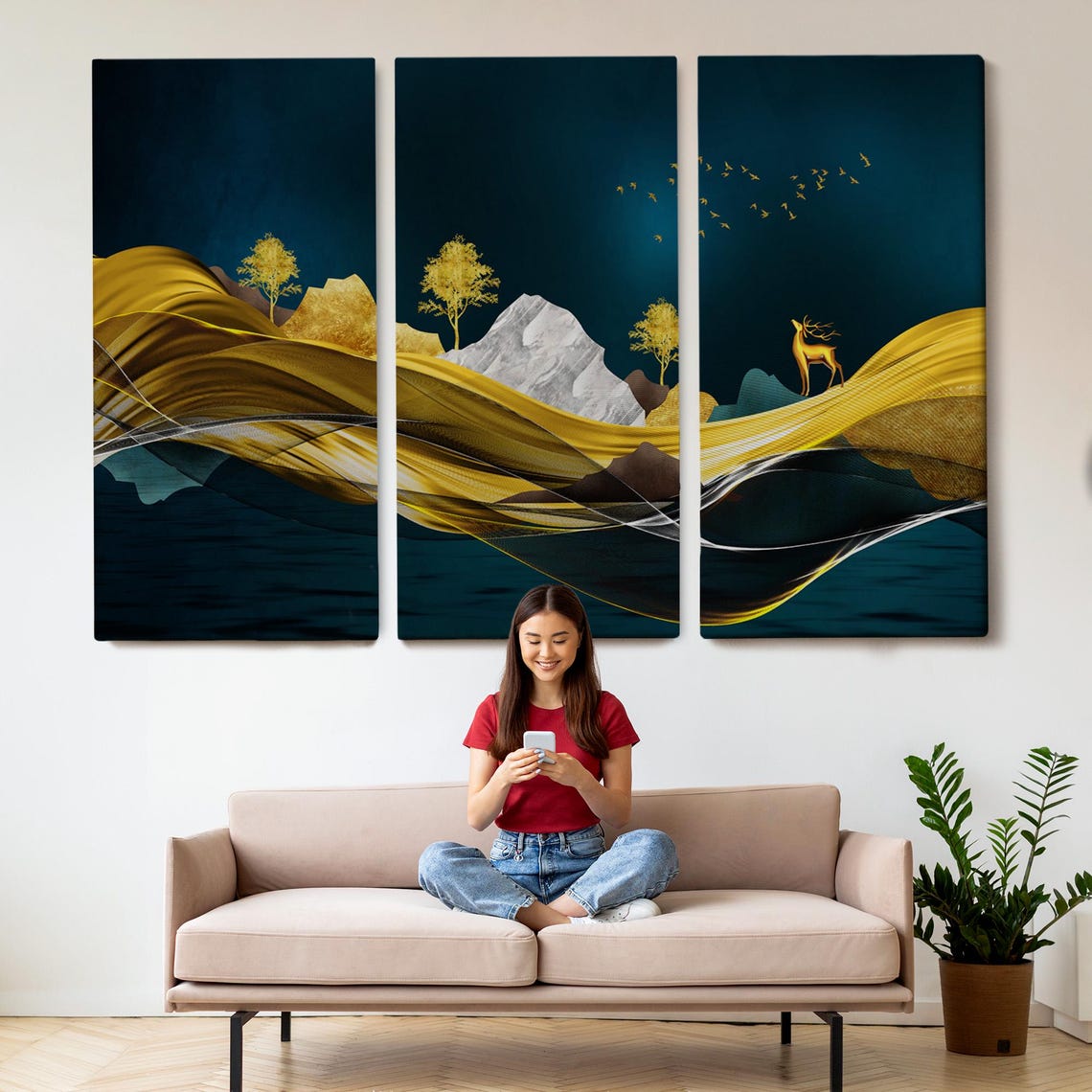 Golden Mountains Decorative Wall Art Framed Wall Art Large Wall Art Abstract Modern Wall Decor Abstract Wall Art - Image 2
