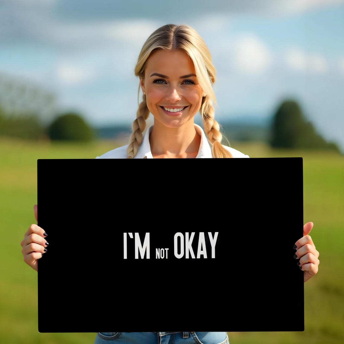 I'm Not Okay Minimalist Black And White Typography Quote Wall Art - Image 5