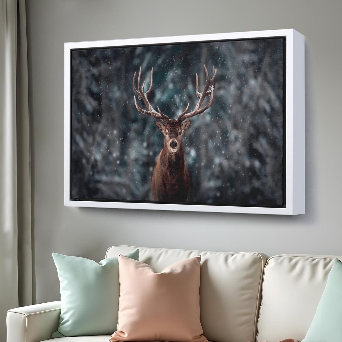 Majestic Stag in Snowy Forest Winter Wildlife Photography Poster - Image 3