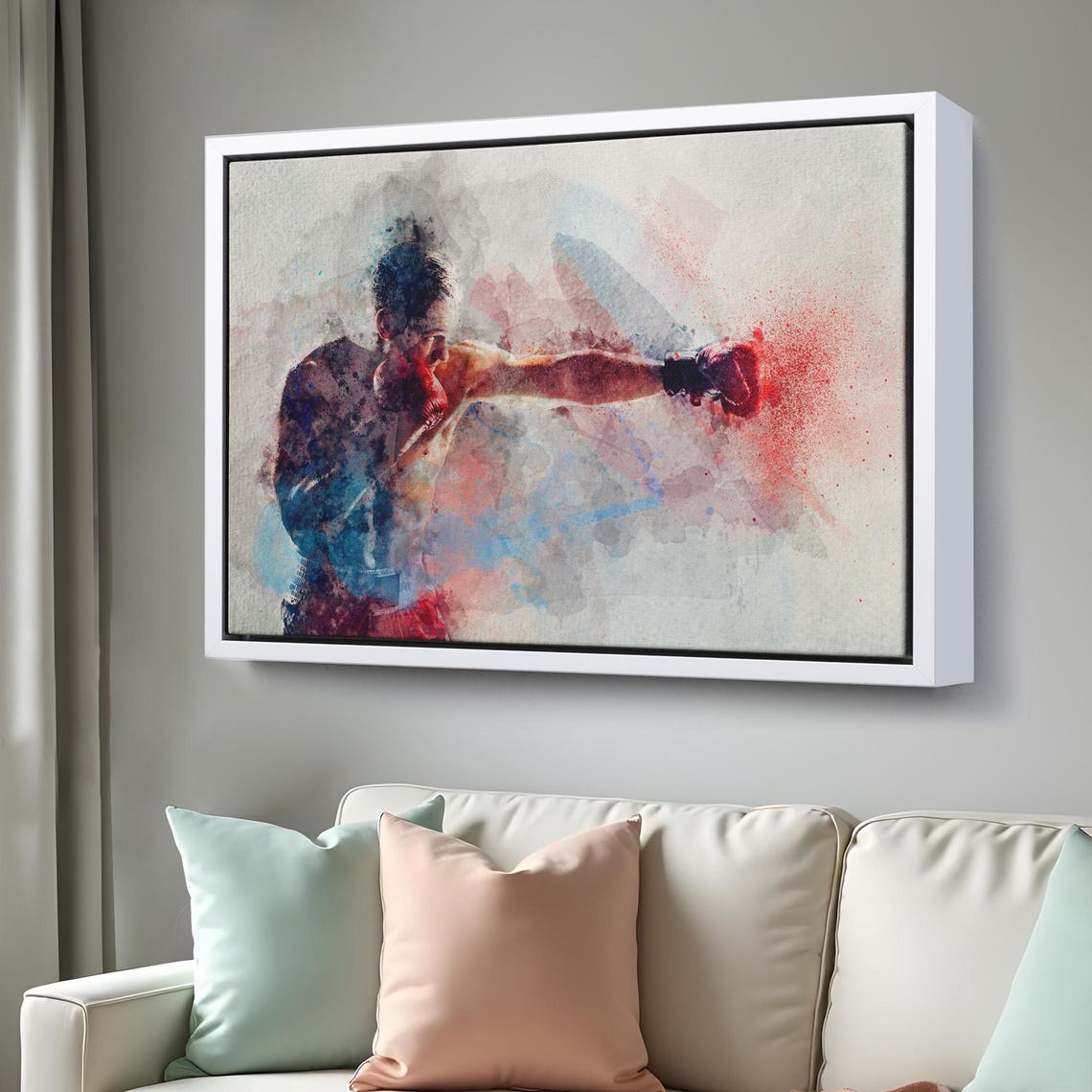 Boxer Throwing Punch Watercolor Red Gloves Sports Action Poster - Image 3