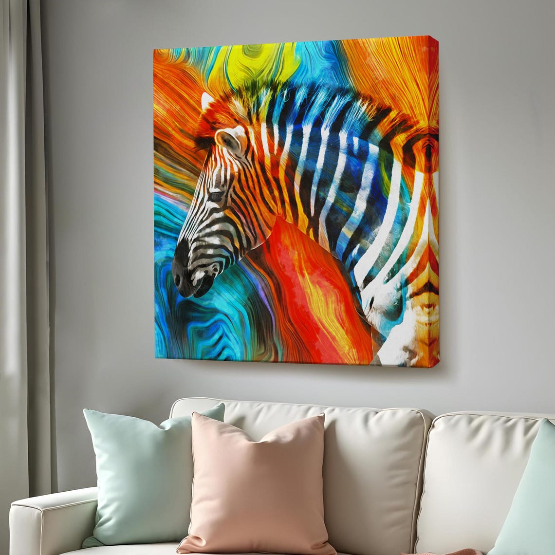 Zebra Profile Psychedelic Colorful Swirl Abstract Animal Art Poster