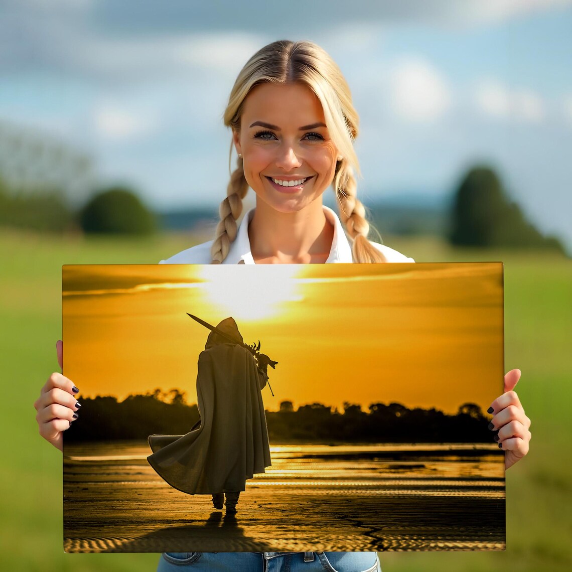 Hooded Figure Beach Golden Sunset Cloak Silhouette Fantasy Poster - Image 5