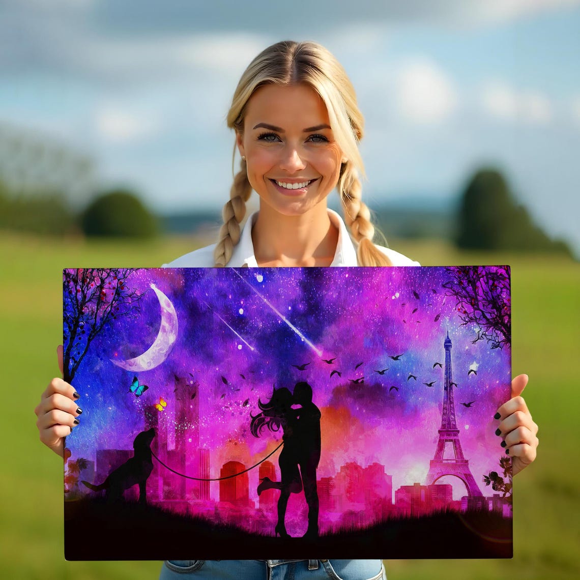 Romantic Couple Eiffel Tower Kiss Paris Night Galaxy Sky Poster - Image 5