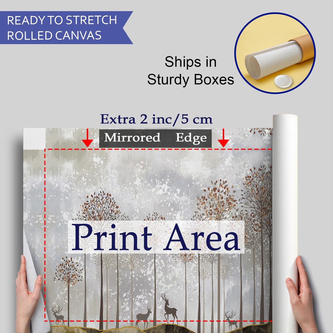 Deer Silhouettes Slender Trees Neutral Tones Modern Wildlife Wall Art Print - Image 4