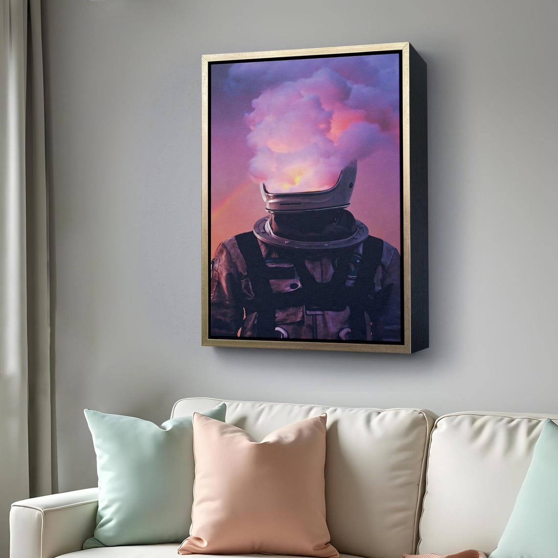 Astronaut Helmet Exploding Sunset Clouds Surreal Space Art Poster - Image 4