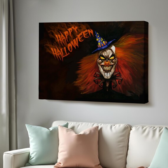Scary Clown Happy Halloween Dark Wizard Hat Spooky Art Poster