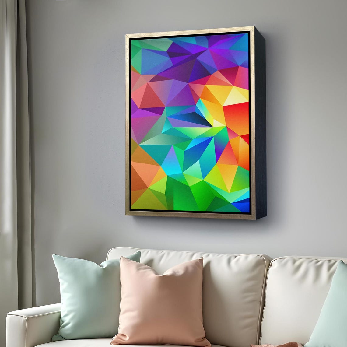 Rainbow Geometric Low Poly Abstract Colorful Modern Canvas Wall Art - Image 4