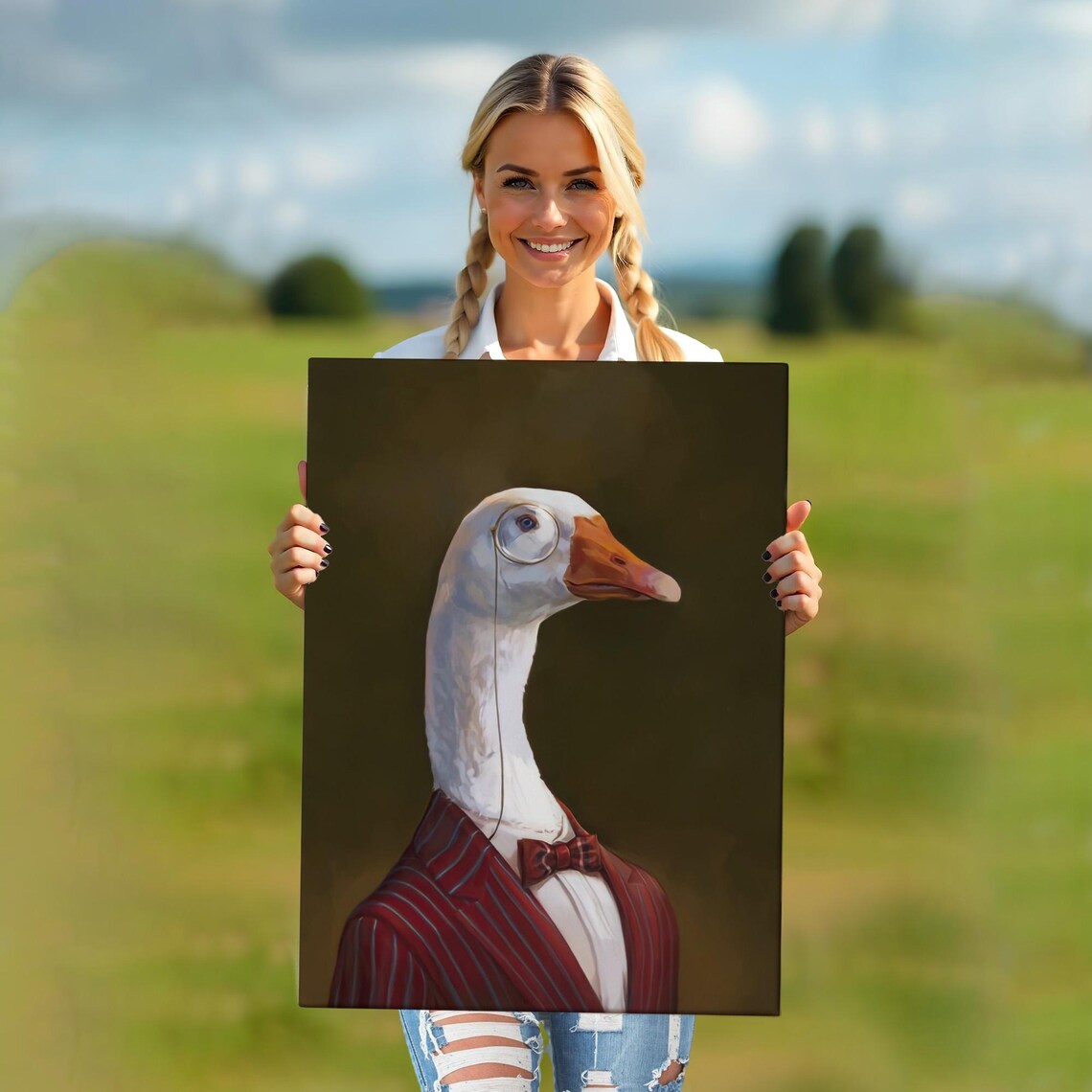 Goose In Pinstripe Suit Bow Tie Monocle Quirky Portrait Animal Poster - Image 5
