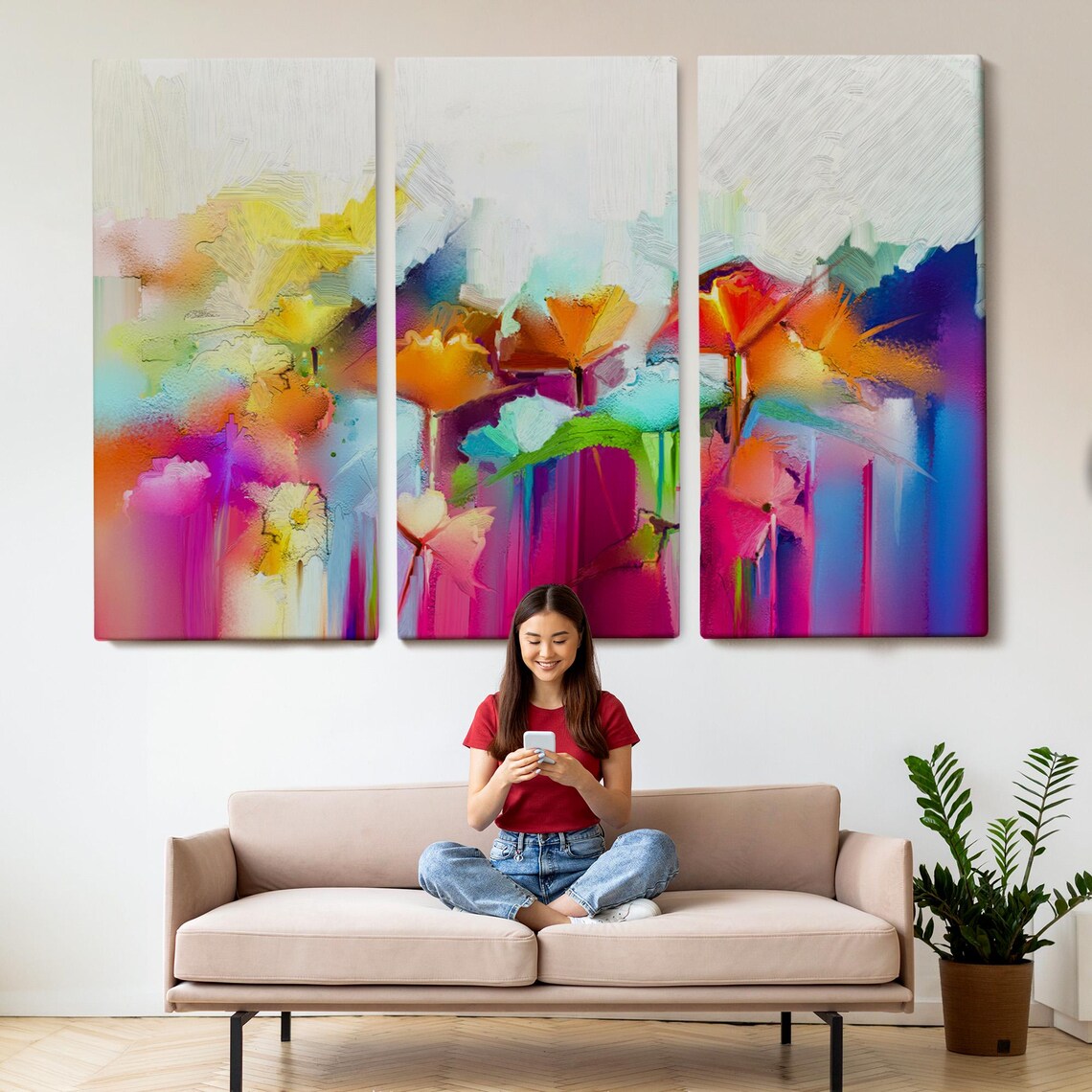 Abstract Colorful Flowers Oil Painting Vibrant Modern Floral Poster - Image 2