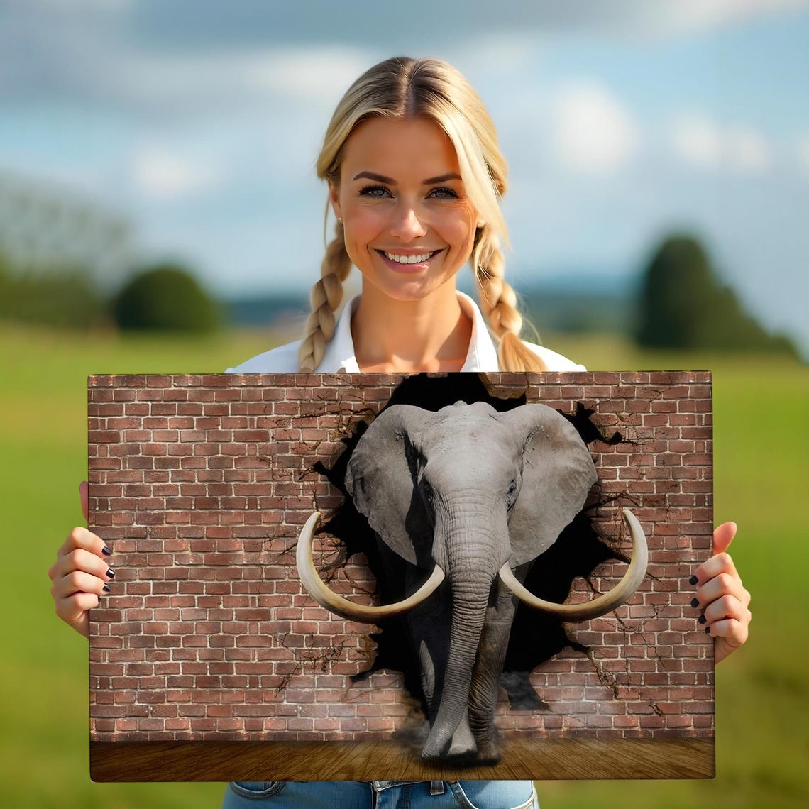 Elephant Breaking Brick Wall 3D Effect Bold Animal Wall Art Poster - Image 5