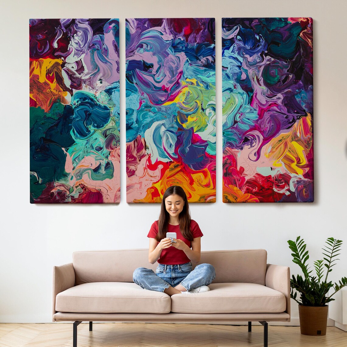 Colorful Abstract Marble Swirl Turquoise Purple Oil Painting Poster - Image 2