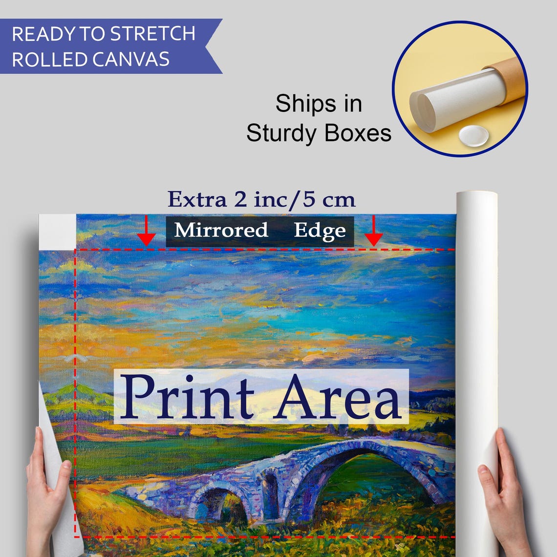 Village Stone Bridge Sunset Landscape Wall Painting Nature Wall Decor Landscape Wall Table Nature Print - Image 4