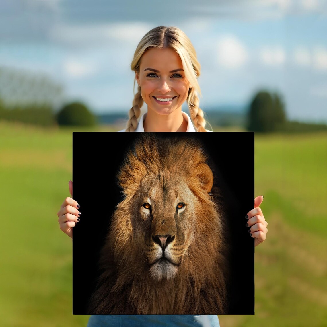 Majestic Lion Portrait Black Background Golden Mane Wildlife Wall Art Poster - Image 5