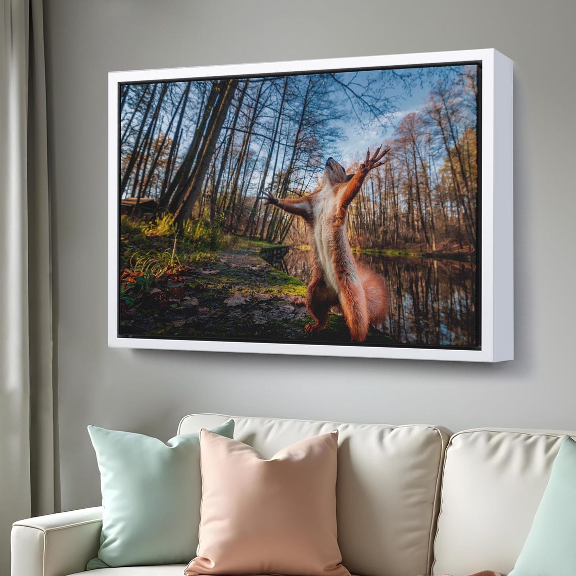 Playful Squirrel Standing Arms Up Forest Pond Cute Wildlife Poster - Image 3