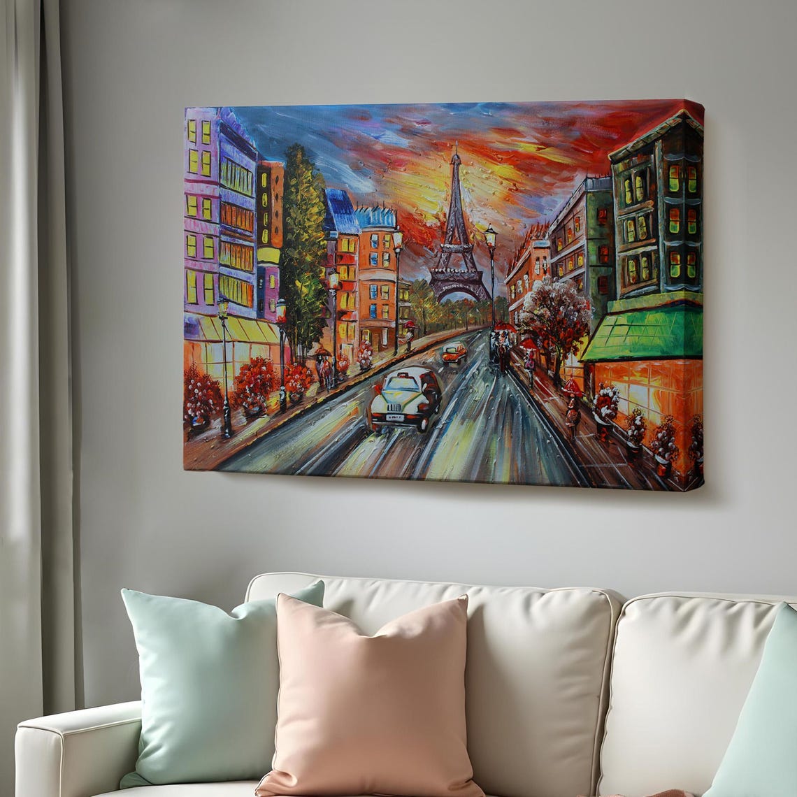 Eiffel Tower Night Street City Lights Colorful Paris View Poster