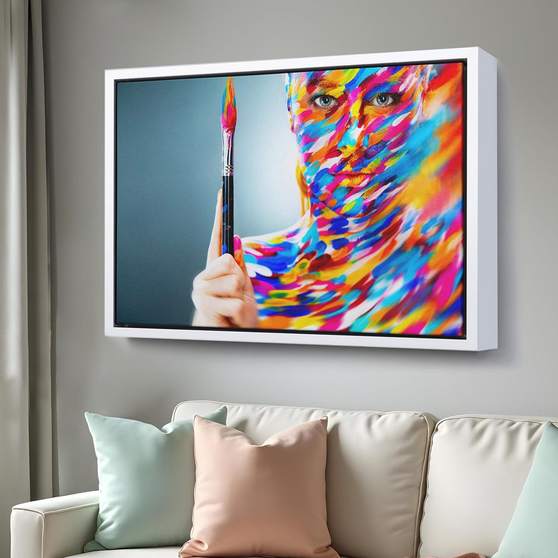 Artistic Woman Paintbrush Colorful Face Paint Body Art Poster - Image 3