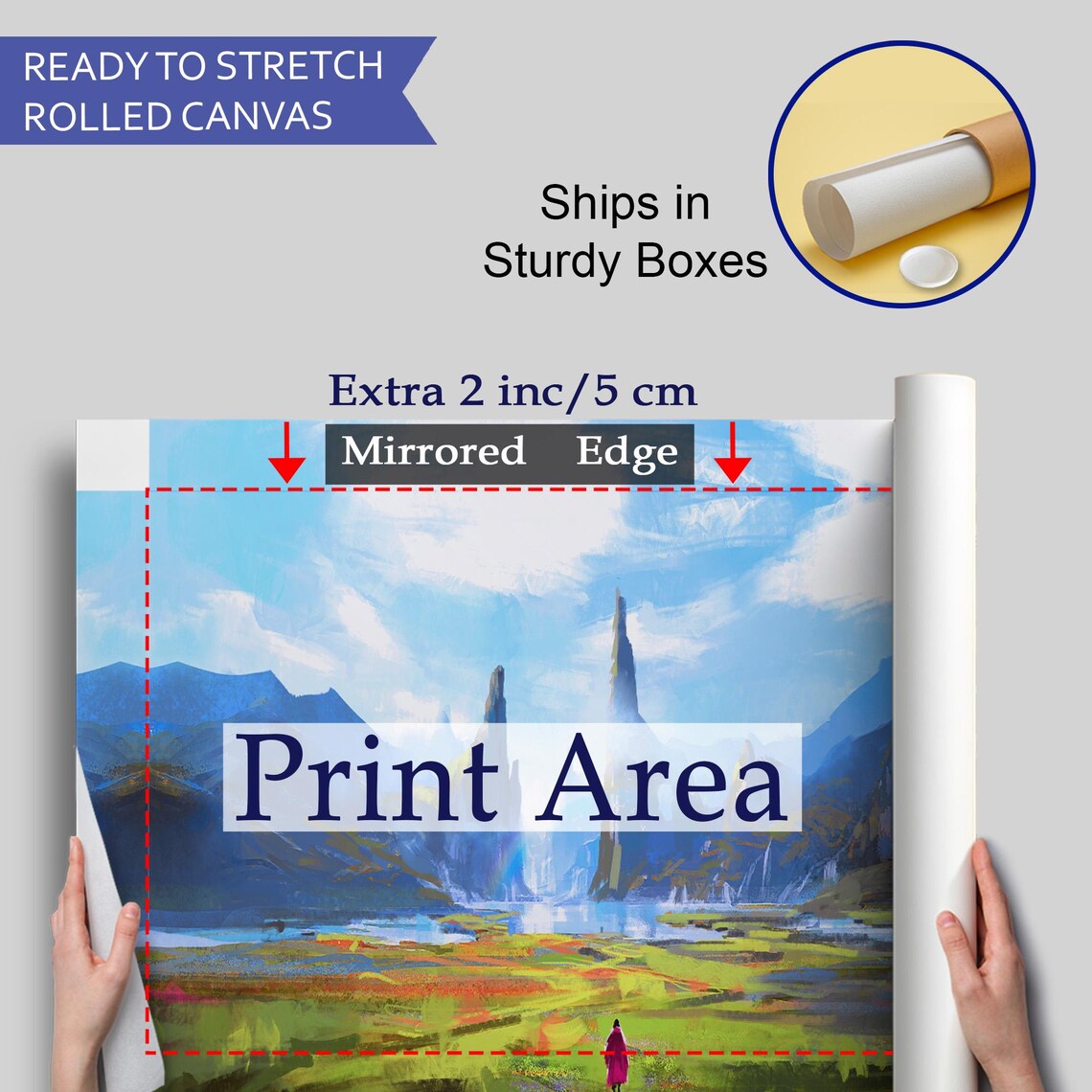 Crimson Cloak Woman Walking Vibrant Fantasy Mountain Valley Poster - Image 4