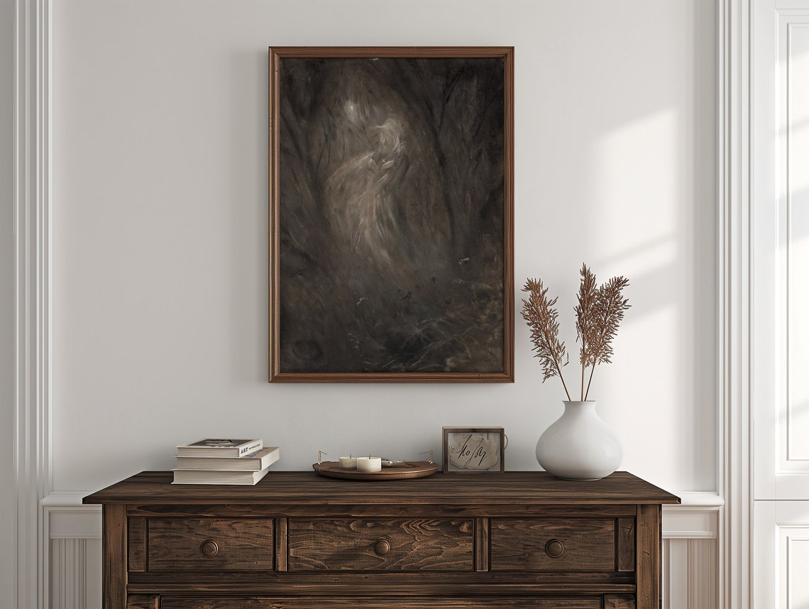 Vintage Ghost in Dark Forest Spooky Halloween Art Wall Print - Image 4