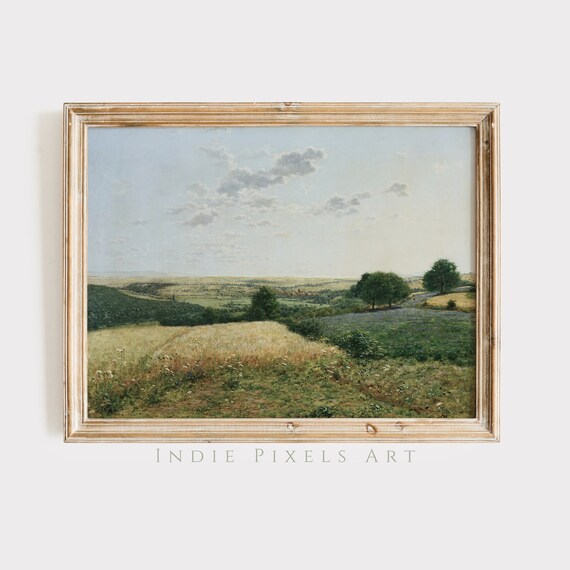 Golden Wheat Field Country Panorama Vintage Summer Landscape Print
