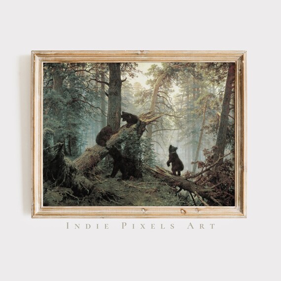 Shishkin Morning Pine Forest Bears Vintage Wildlife Art Wall Poster