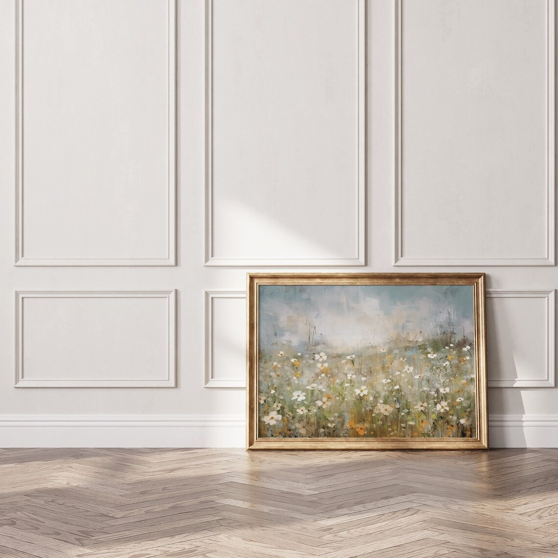 Daisy Wildflower Meadow Impressionist Painting Blue Sky Cottagecore Poster - Image 3