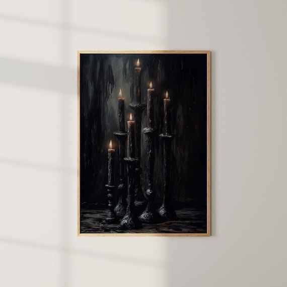 Halloween Decor Black Candles Vintage Style Halloween Moody Dark Academia Wall Art
