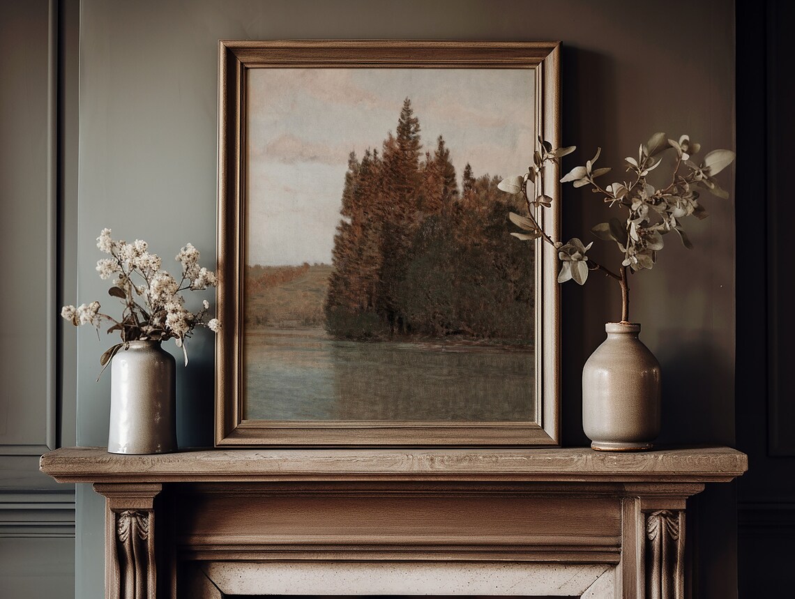 Vintage Autumn Trees Lakeside Cluster Fall Foliage Painting Art Print - Image 3