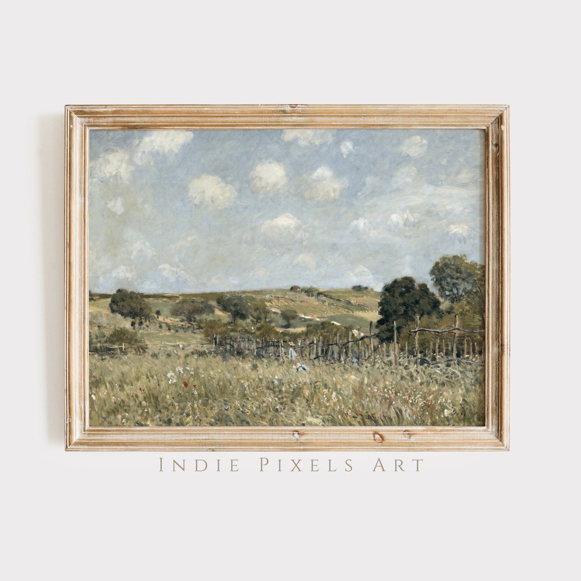 Wildflower Field Landscape Vintage Painting Country Landscape Print Country Field French Farmhouse Wall Art