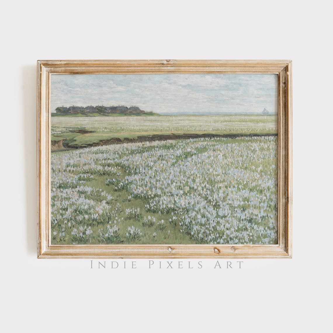 Salt Marsh Meadow in White Bloom Vintage Coastal Landscape Print