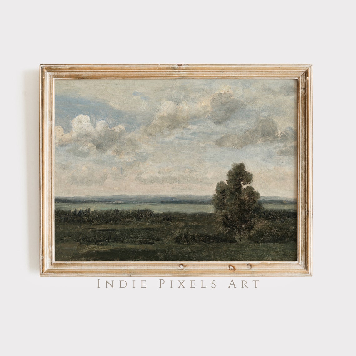 Moody Vintage Plains Landscape with Lone Tree Cloudy Sky Wall Art