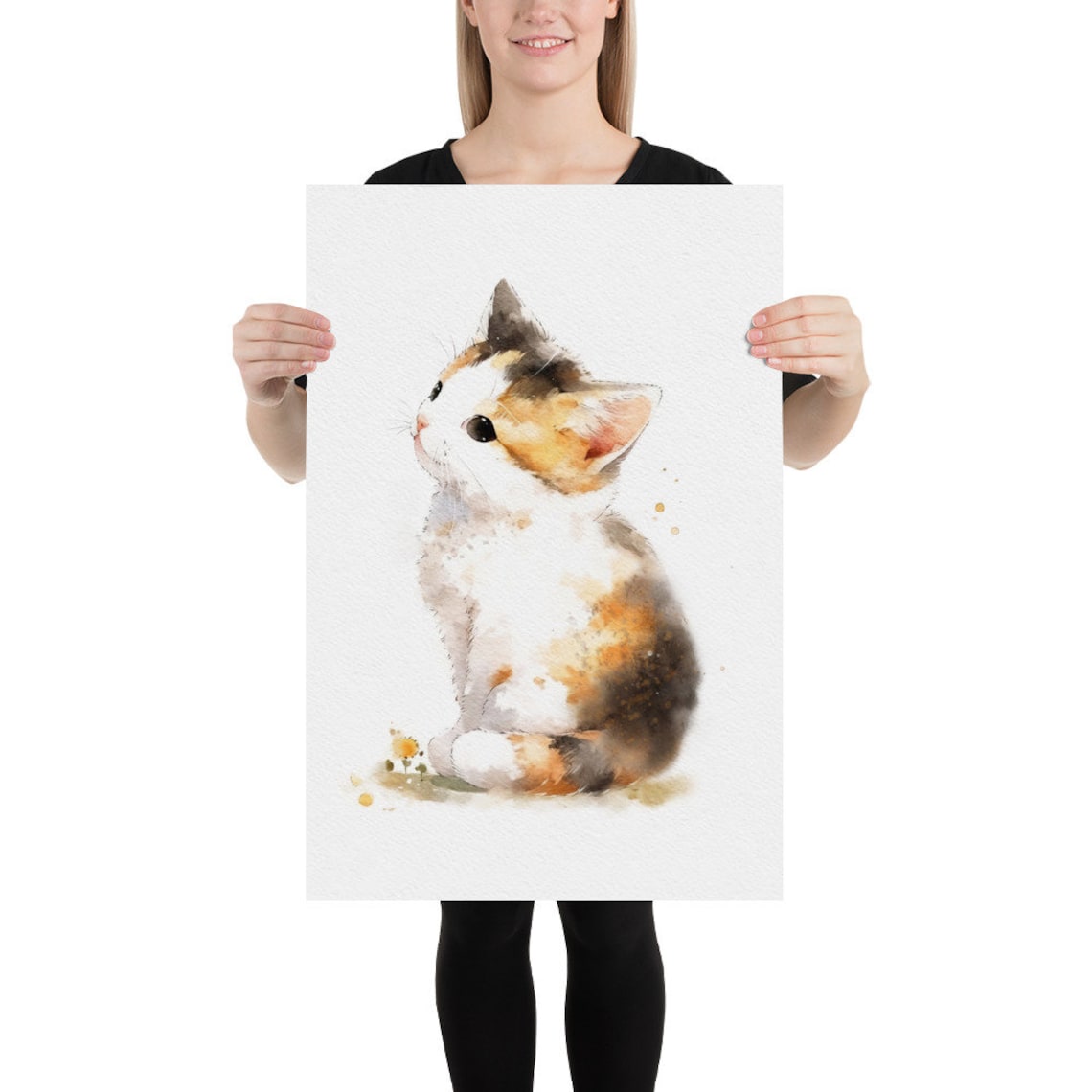 Calico Cat Kitten Watercolor Art Print, Cute Kitty - Image 2