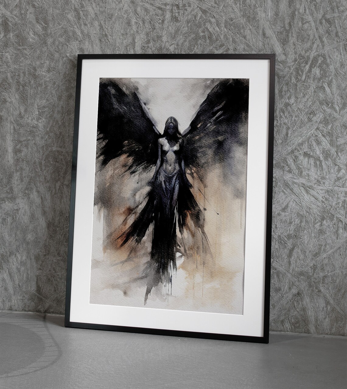 Dark Angel Watercolor Gothic Mystical Art Print - Image 2